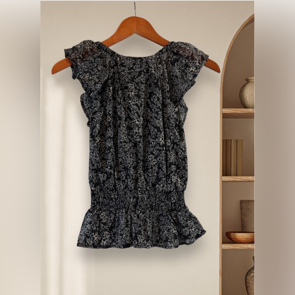 JAPNA Black Floral Blouse Size XXS - Picture 2 of 2